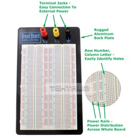 Tektrum Externally Powered Solderless 1660 Tie-Points Experiment Plug-in Breadboard with Aluminum Back Plate, Jumper Wires, Power Module, Wall Adaptor for Proto-Typing Circuit