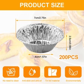 Suevut 200 Stück Aluminium Pasteis de Nata Tartelette Förmchen Set,7x2,5x4cm Pastel de Nata Förmchen, EGG Tart Tin Mold Aluminium-Backformen, für Torten, Individuelle Kuchen, Flans