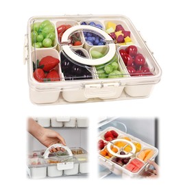 OURJIA Divided Serving Tray with Lid and Handle - Snackle Box Charcuterie Container for Portable Snack Platters Clear Organizer for Candy,Snacks,divided serving tray with lid,snack tray (Large-Plus)