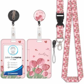 Cute Floral Card Holder, ID Card Holder, Detachable Lanyard with Retractable Clip for Key Chains, Business Cards, Door Cards, ID Cards, etc.