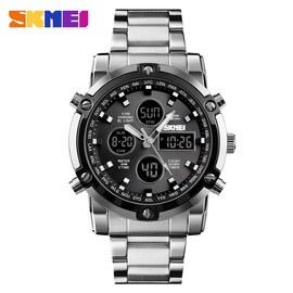 Skmei New Fashion Outdoor Sports Multifunction Countdown Men's Watch Explosion-proof Waterproof Electronic Watch Silver