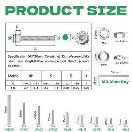 Cylindrical Screws with Hexagon Socket M3 x 10 mm (Pack of 60), DIN 912 A2 V2A Rustproof Stainless Steel Cylinder Screws with Nuts Washers Wrench