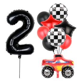 Truck 2nd Birthday Decoration Black Number 2 Balloons 32Inch Truck Foil Balloons for Kids 2nd Birthday Baby Shower Truck Car Theme Party Decorations ( Truck 2nd Birthday)