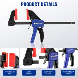 WORKPRO 6" Mini Bar Clamps for Woodworking, One-Handed Clamp/Spreader, Wood Clamps Set, Screw Change F Clamps with 50LBS Load Limit, 4 Pack