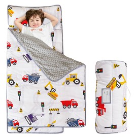 Viviland Toddler Kid Nap Mat for Preschool, Boys Car Truck Slumber Bag, Daycare Sleeping Bag with Pillow and Blanket, Kindergarten Sleep Mat