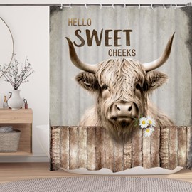 LKFBSC Highland Cattle Cow Bull Shower Curtains,Farmhouse Animal Rustic Country Shower Curtain for Bathroom,Western West Fabric Shower Curtain Set with Hooks Bath Decoration 72X72inches