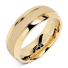 100S JEWELRY Engraved Personlized Tungsten Rings For Men Women Gold Wedding Band SandBlasted Finish Dome Edge Sizes 6-16 (Tungsten, 14.5)