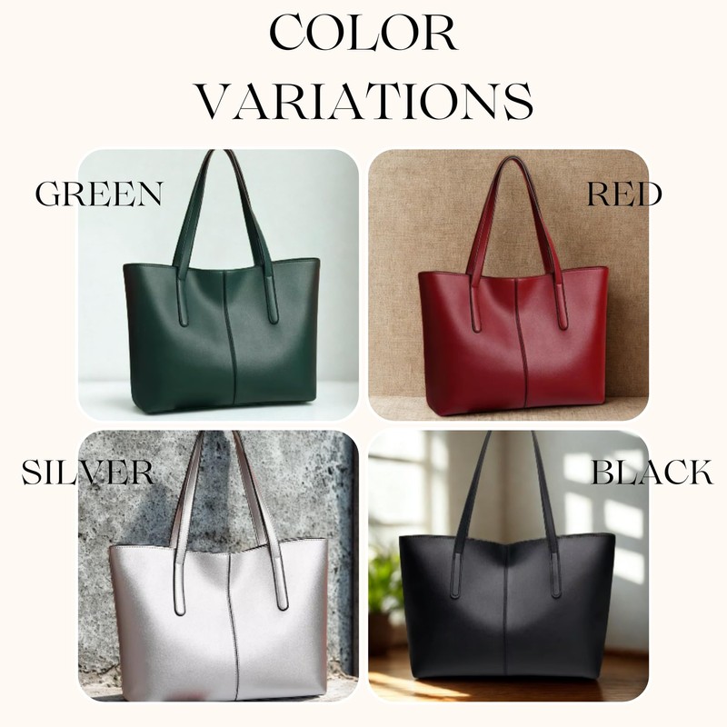 pokiele Tote Bag, PU Leather, Compatible with A4, Business, Casual,