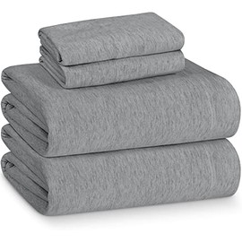 Utopia Bedding Queen Sheet Set - Jersey Knit Sheets 4 Piece Queen Jersey Sheet Set – Cotton Jersey Sheets – Soft T-Shirt Stretchy Sheets (Queen, Heather Light Grey)