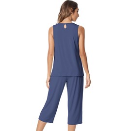 NACHILA Pajamas for Women-Viscose Made from Bamboo, Sleeveless Pjs Tank Top Capri Pants Pajama Sets Cooling Sleepwear, Blue Indigo, Large