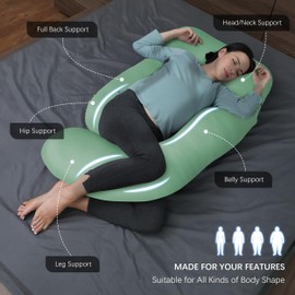 MOON PARK Pregnancy Pillows for Sleeping - U Shaped Full Body Maternity Pillow with Removable Cover - Support for Back, Legs, Belly, HIPS - 57 Inch - Green - Cooling Cover