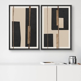 SIGNWIN Framed Canvas Print Wall Art Set Mid-Century Geometric Black Gold Blocks Abstract Shapes Illustrations Modern Art Decorative Contemporary for Living Room, Bedroom, Office - 24"x36"x2 Black