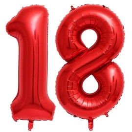 Red 18 Number Balloons, 40 Inch Giant Number 18 Balloons Foil Mylar Helium Red Number Balloons for 18th Birthday Party Supplies Anniversary Event Celebration Decorations