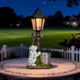 JJVIHAHA Solar Garden Lamp Post with Dalmatian Figurine, Decorative Welcome Bucket, Outdoor LED Light, Weather-Resistant, Auto-Illuminating for Patio, Yard，Balcony, Unique Housewarming Gift