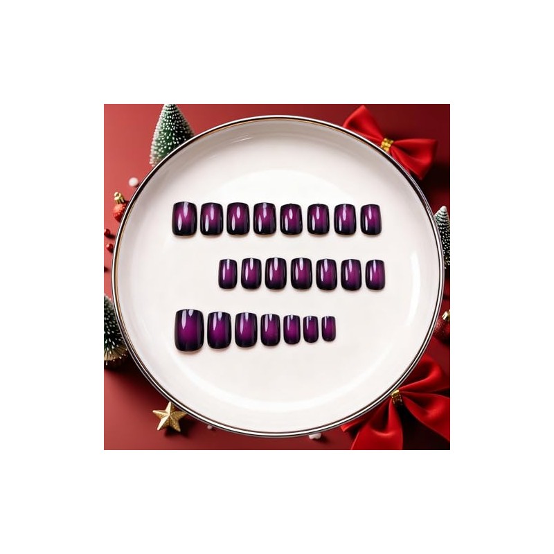 SXVME Uñas postizas cuadradas cortas, con degradado morado y negro,