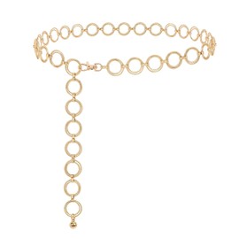 XIAOWU Women's Metal Waist Chain Belt for Dress Jeans Adjustable Alloy Chain Fashion Body Link Chain Belt, B-o-ring gold