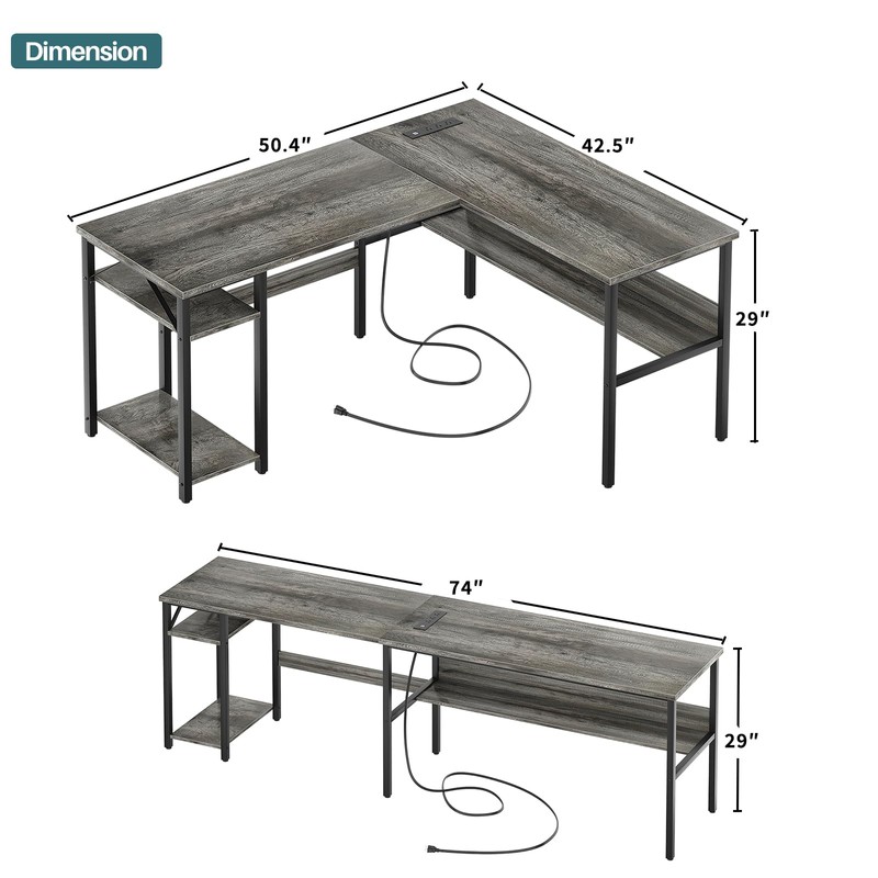 Unikito Reversible L Shaped Desk with Magic Power Outlets and