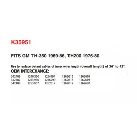 Teckpak TH350 TH200 Transmission  OE Style Kickdown Detent Cable K35951