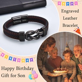 EYQV Son Birthday Gifts from Mum Dad, Engraved Leather Bracelet for Son, Perfect Birthday Gifts for Men Boys