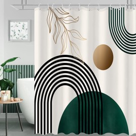 Aipon Green Mid Century Shower Curtain for Bathroom Abstract Boho Shower Curtain Modern Fabric Waterproof Shower Curtains for Bath with 12 Hooks (72'' × 72'', Green)
