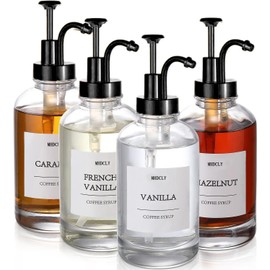 Coffee Bar Accessories,MHDCLY Coffee Syrup Dispenser - 4pack,16.9oz Syrup Dispenser with Labels ，Syrup Pump Dispenser for Coffee Bar(Black pump)