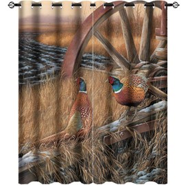 Rustic Pheasants Blackout Curtains - Camouflage Wildlife Pheasants Retro Forest Country Farmhouse Grommet Window Treatment Set Energy Saving Thermal Insulated Drapes for Living Room Nursery,42x45in