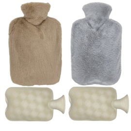 Emsmil 2 Litre Hot Water Bottle with Cover, Fluffy Hot Water Bottle, Bed Bottle, Hot Water Bag with Soft Cuddly Washable Hot Water Bag, Large, Safe and Durable for Family, Children, Adults, Light Grey