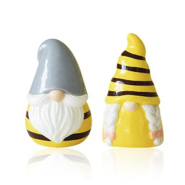 2 Pack Sunflower Ceramic Salt & Pepper Shakers Ceramic Gnomes Salt and Pepper Shakers Honey Bee Gnomes Decorations for Spring Home Table Decoration