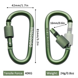 TITECOUGO Aluminum Alloy D-Ring High Strength Carabiner Key Chain Clip Hook For Camping Hiking (Not for Climbing) Army Green