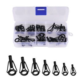 AIEX Pack of 35 Fishing Rod Repair Kit, Stainless Steel Rod Tips Repair Kit with Plastic Divider Box, Replacement Rod Tips Guide Rings for Freshwater Saltwater Rods (Black)