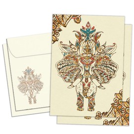 Tree-Free Greetings - Diwali Card - Artful Designs - 2 Cards + Matching Envelopes - Made in USA - 100% Recycled Paper - 5"x7" - Vibrant Elephants Diwali (GT61502)