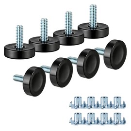 Darcvds - Niveladores de Pies de Rosca de 1/4 Pulgadas, 8 Piezas, Altura de 1 Pulgada, Tornillo M6, Acero Galvanizado, Base Antideslizante de Goma Neg