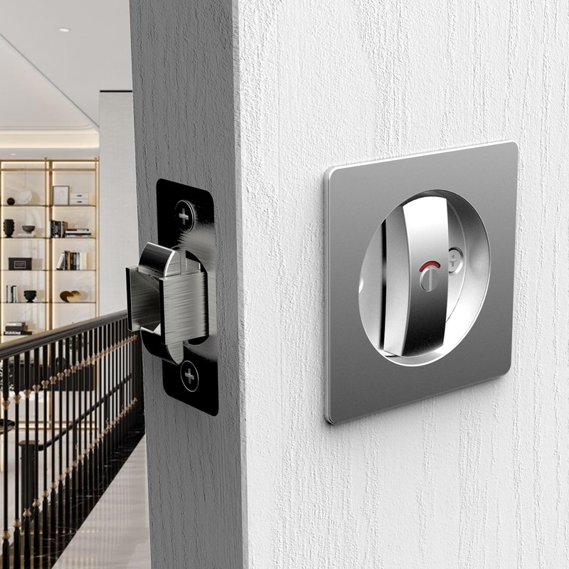 Pocket Door Lock Indicator Lock Flush Handles Latch Privacy Bed/Bath