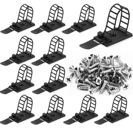 50Pcs Adhesive Cable Management Ties Extra Screw & Hole,Multi-Purpose Wire Organizer Adjustable Nylon Cable Straps Cord Holders for Home and Office Desk Organization Black