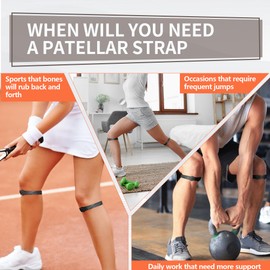 FORTEMOTUS Patellar Tendon Support Strap - Silicone Patella Knee Brace for Teenager, Youth, Women & Men - Knee Band for Tendonitis Jumpers Running Sports Basketball Volleyball, 2 Pcs, Black, L&XL