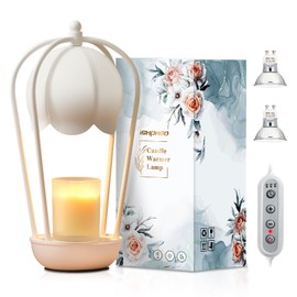 ishphso Candle Warmer Lamp, Wax Melt Warmer with Timer & Dimmable, White Lily Flower Lamp for Home,Office, Modern Aesthetic,Contemporary, Anniversary & House Warming Gift，with 2 Bulbs (White)