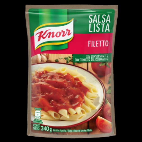 Arcor Knorr Salsa Lista Filetto Sauce Ready To Use Soft Tomato Sauce - No Preservatives Added, 340 g / 11.99 oz pouch