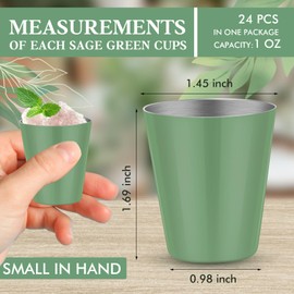 Ashmacdo 24 Pcs Sage Green Cups 1 OZ Green Metal Shot Glasses Bachelorette Shot Glasses for Wedding Party,Bridal Shower, Birthday Party,Baby Shower Supplies