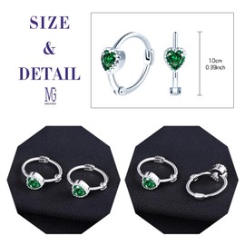 MICGIGI Ladies 925 Sterling Silver Earrings 10MM Diameter Circle Earrings Heart Shape Cubic Zirconia Earrings (Green Stone)
