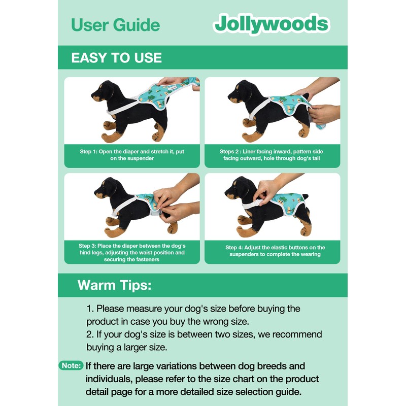Jollywoods 3 Pack Washable Female Dog Diaper Onesie Sanitary Pantie