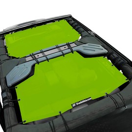 Shadeidea JK Sun Shade Top Compatible with Jeep Wrangler JKU Top Sunshade Soft Mesh Roof Cover (2007-2018)- Wind Noise UV Blocker -10 Year Warranty -4 Door -Green -Front&Rear (2 pcs)