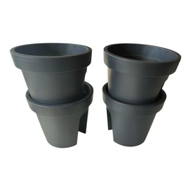 SESUA 4 x Balcony Flower Pot for Railing 27.5 cm with Drainage Holes Railing Width up to 6 cm (Anthracite)