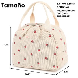 Bolsa De Almuerzo Unisex,Bolsa De Almuerzo Aislante De Pana Reutilizable,Bolsa Térmica Aislante De Gran Capacidad Para El Trabajo,El Picnic O Los Viajes (Pana fresa beige)