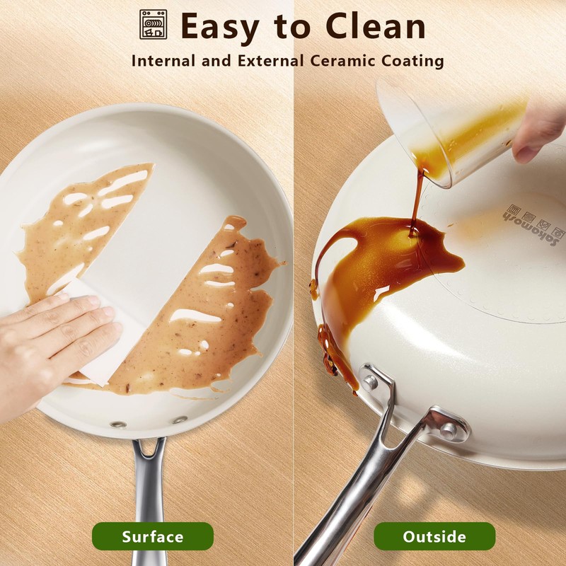 SAKAMOSH 11" Ceramic Frying Pan Nonstick, Skillet, Cooking Pan Non