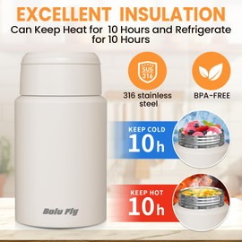 Bolu Fly 2 Pack Soup Thermo for Hot Food for Adults, Insulated Food Jar, Stainless Steel Vacuum Thermal Lunch Box Containers with Carry Bag and Spoon (18.5oz, 27oz) (White)