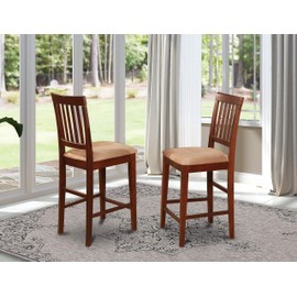 East West Furniture Vernon kitchen counter height chairs-Microfiber Upholstery Seat and Mahogany Solid wood Frame kitchen counter stools set of 2