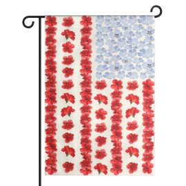 Myosotis Poppy Memorial Garden Flag, 12x18in Double Sided Spring Garden Patriotic American Memorial Flag for Seasonal Yard Outdoor Farmhouse Wall Decoration