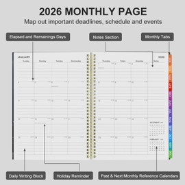 2026 Planner Weekly and Monthly - From January to December 2026, A4 Spiral Binding Agenda with Monthly Tabs, Wirebound, Pocket, 100Gsm Thick Paper (8.5" x 11")