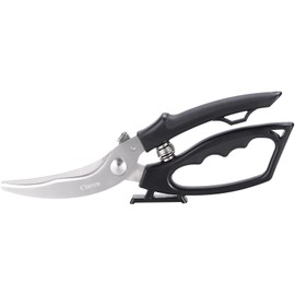 Cluren Kitchen Shears & Scissors Heavy Duty with Self-Standing Base | Cuts Poultry, Meat, Food | Ergonomic XL-Handle for Large Hands (Black)