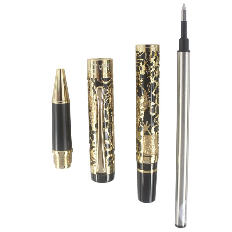Abcsea Golden Chinese Dragon Embossed Rollerball Pen - Black
